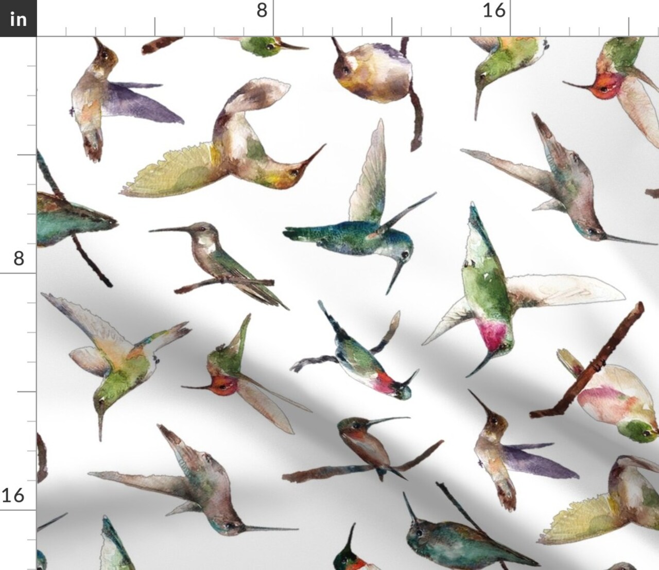 Hummingbirds All Shapes Watercolor Birds Bird Print Big Custom Printed Fabric by Spoonflower Various Fabrics by the Yard or Fat Quarter